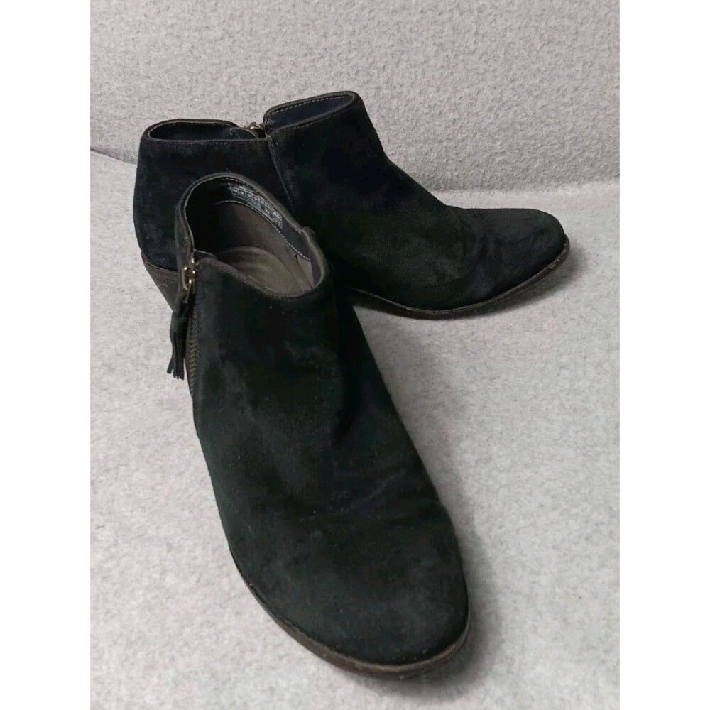 Vionic Joy Serena Suede Ankle Boots 9.5 Black Side Zip Tassel Casual Comfort - Picture 1 of 12